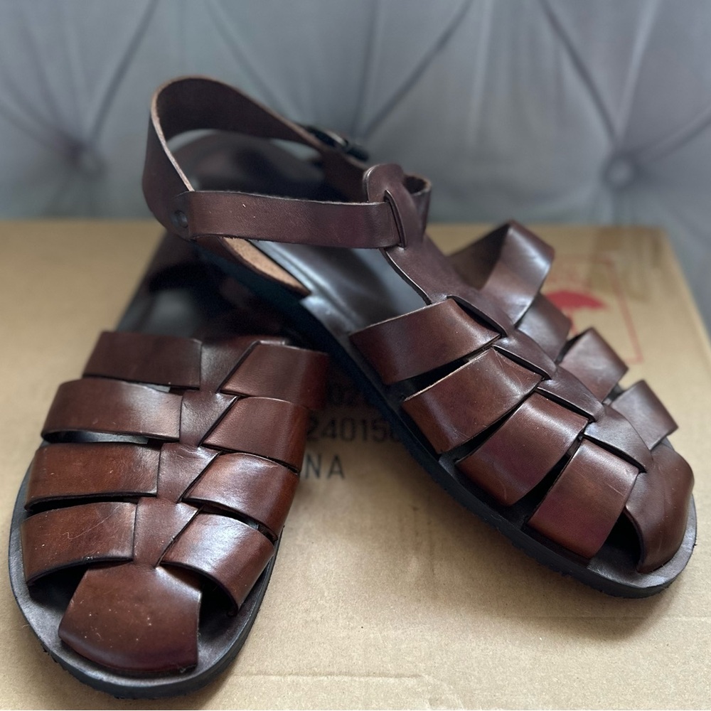 BANANA REPUBLIC Men’s Dark Brown PURE LEATHER Fisherman Sandals Size 11